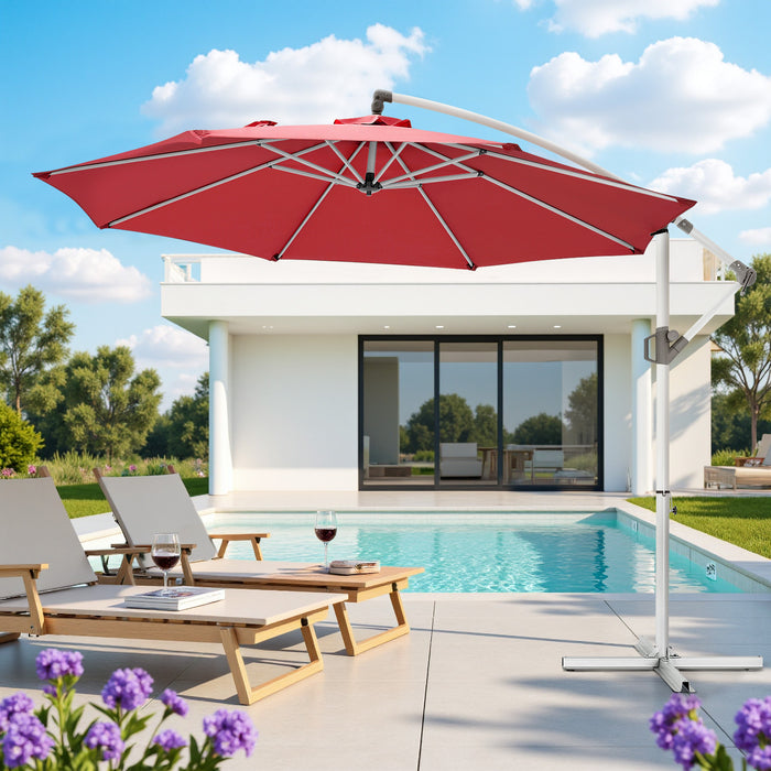 Bigleap 10ft Offset Umbrella Cantilever Patio Hanging Umbrella Outdoor Market Umbrella,Red