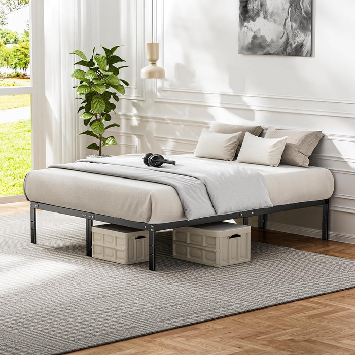 TINKLE WELL Twin/ Full/ Queen/ King Size 11.5"/14" Height Metal Platform Bed Frame with Steel Slat Support, No Box Spring Required, Under-Bed Storage, Easy Assembly, Black