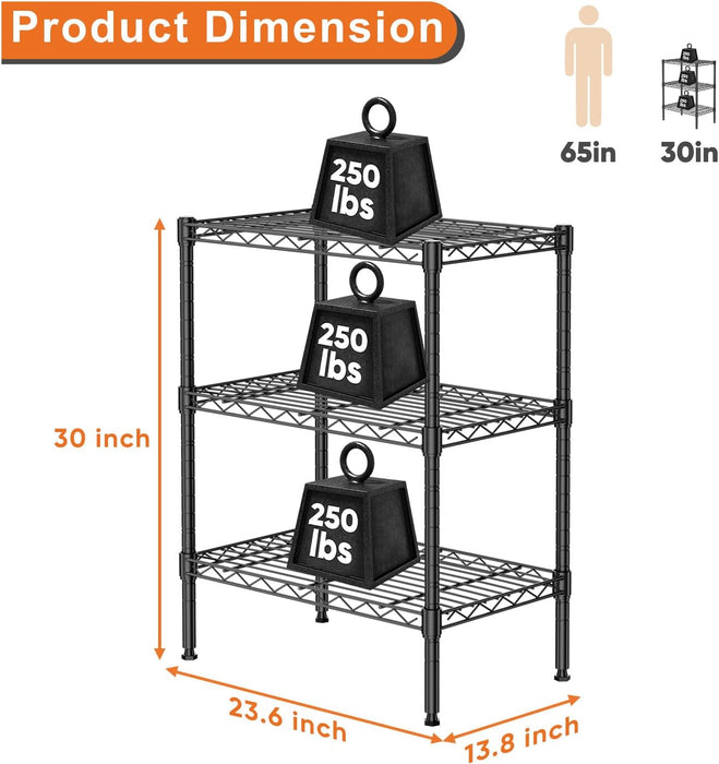 3-Tier Metal Storage Shelving, Adjustable Shelves Unit Heavy Duty Standing Shelf Organizer for Kitchen, Closet, Pantry, Garage, Bathroom, Laundry