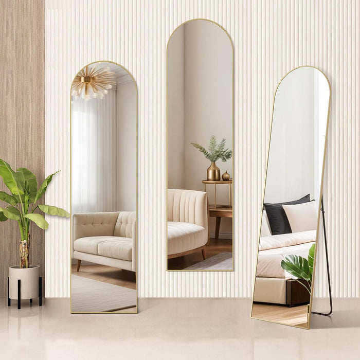 16"x59" Arched Mirror Full Length, Body Wall Mirrors with Shatter-Proof Glass, Floor Standing, Hanging or Leaning, Tall Arch Mirror with Stand Aluminum Alloy Frame for Bedroom Cloakroom