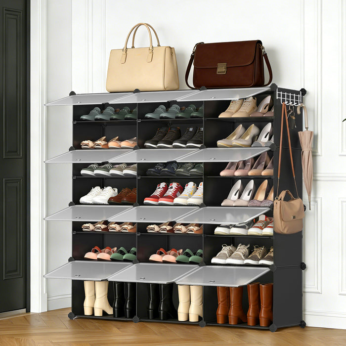 TINKLE WELL Shoe Storage Cabinet with Flip Doors, Large Capacity Organizer, Space-Saving Design for Entryway, Bedroom or Closet, 6-Compartment Black
