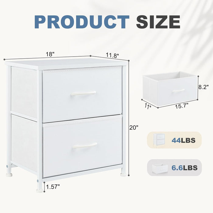 Small Nightstand Dresser with 2 Fabric Drawers, 20-Inch Tall Bedside Table for Bedroom, Closet, or Dorm Storage