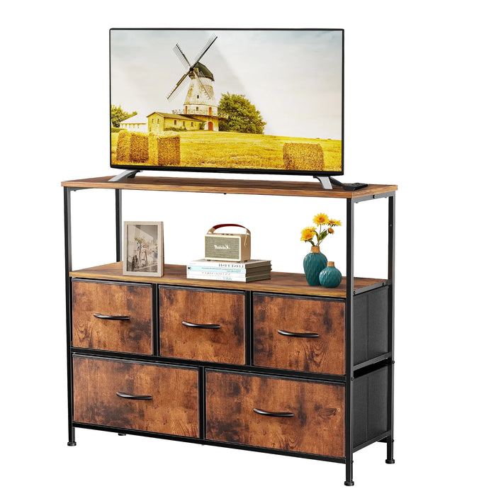 BEDDLE TV Stand with 5 Drawer Dresser for Bedroom Living Room, Fits TV up to 45 Inches