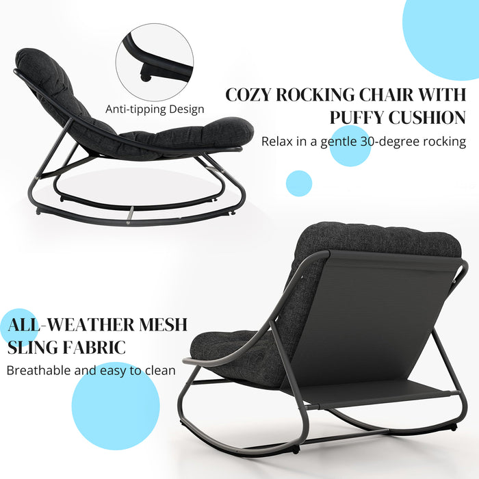 Simenmax Outdoor Rocking Chair, Recliner Rocker Chair for Porch Sunroom Patio Backyard, Comfy Lounge Rocking Chair, Dark Gray