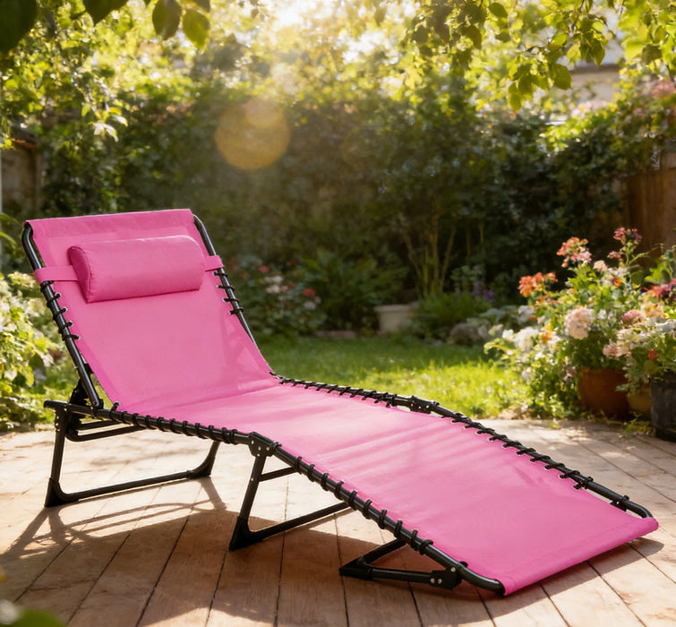 Simenmax Outdoor Folding Lounge Chair - Portable Recliner with Adjustable Backrest, 300lb Capacity, Stackable Design for Patio, Lawn, Beach - Dark Pink