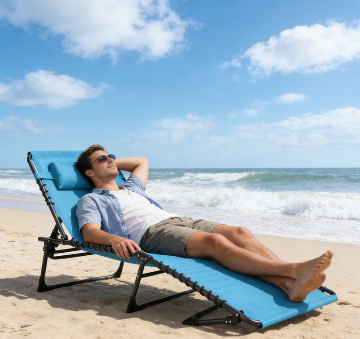 Simenmax Outdoor Folding Lounge Chair - Portable Recliner with Adjustable Backrest, 300lb Capacity, Stackable Design for Patio, Lawn, Beach - Blue