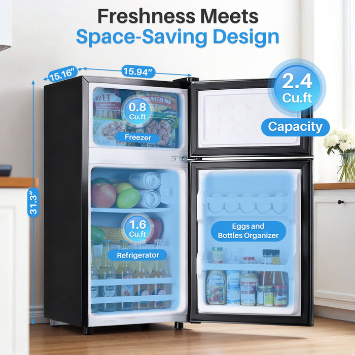 TINKLE WELL 2.4 Cu.ft Mini Fridge with Freezer, On Sale Compact Dual-Door Refrigerator for Bedroom, Dorm & Office, Black