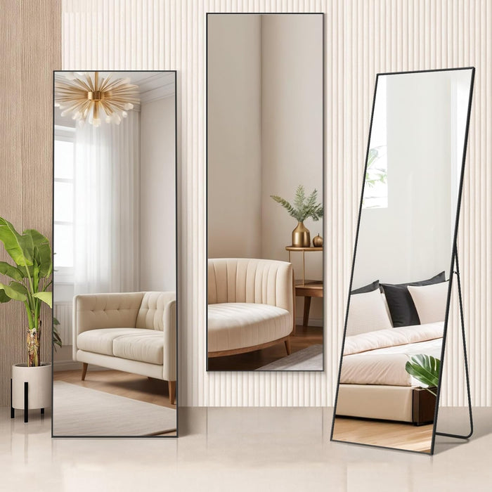 Bigleap 21"x64" Mirror Full Length, Body Wall Mirrors with Shatter-Proof Glass, Floor Standing, Hanging or Leaning, Large Tall Mirror with Stand Aluminum Alloy Frame for Bedroom Cloakroom