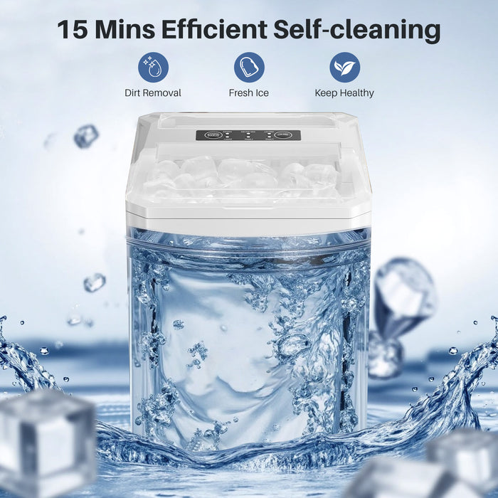 TINKLE WELL Portable Ice Maker, Countertop Self-Cleaning Machine with Ice Scoop & Basket, Ideal for Home, Kitchen, and Parties, Black/White