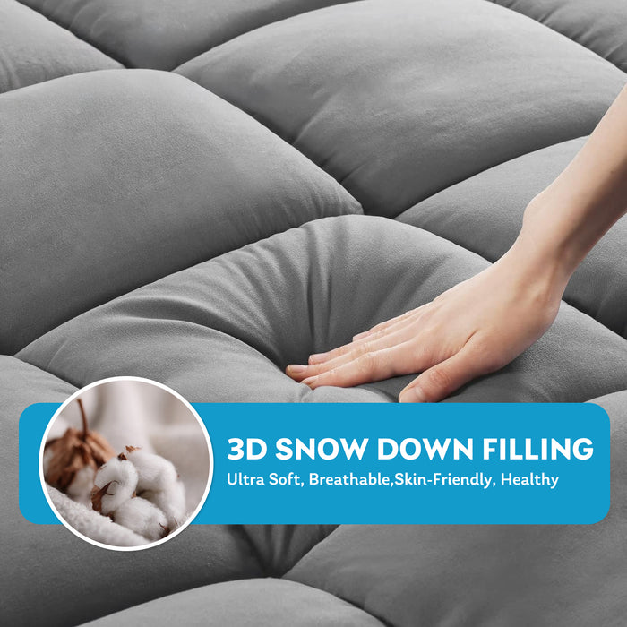 Queen Size Mattress Pad, Extra Thick Mattress Pad/Topper 8-21" Deep Pocket Soft Down, Fill Mattress Protector Pillow Top Mattress Cover(Gray)