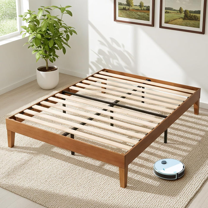 Simenmax Solid Wood Bed Frame, King Size Platform Bed, Noise-Free, No Box Spring Needed, Dark Brown