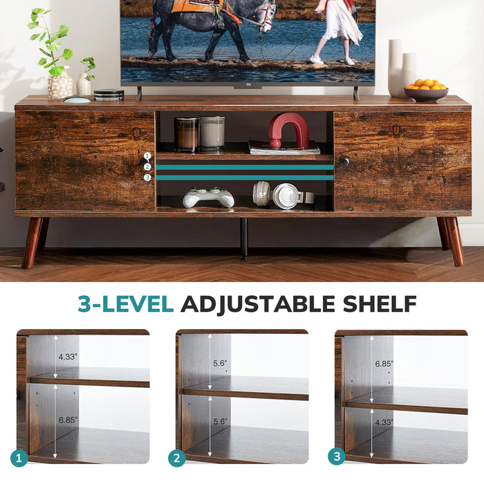 Simenmax TV Stand for 55 60 inch TV, Modern Mid Century Entertainment Center with Storage, Brown