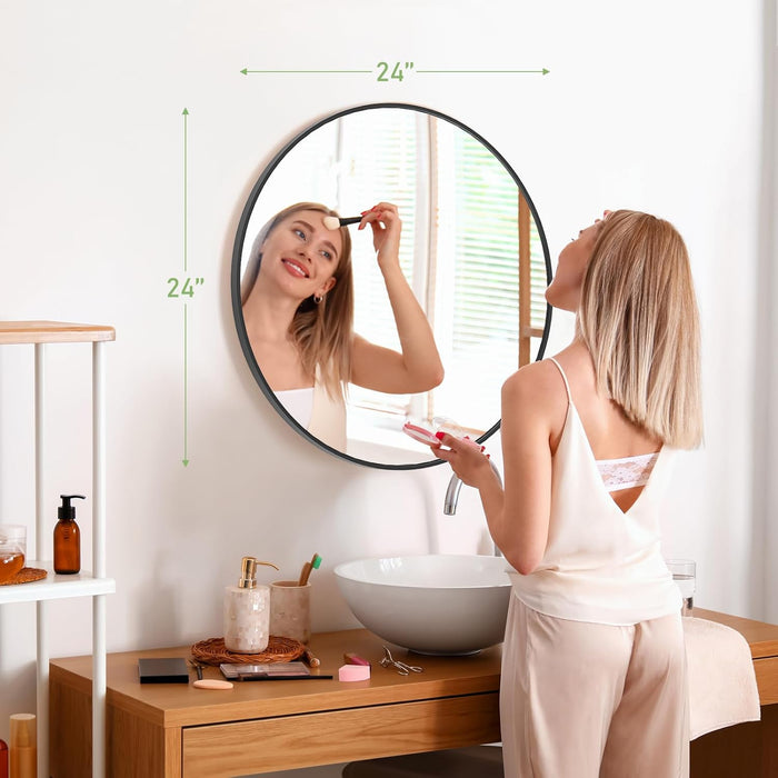 Sybels 24" Black Round Wall Mirror - Perfect for Bathroom Vanity, Living Room, Entryway