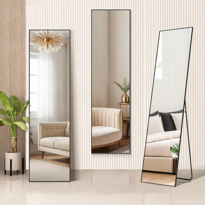 16"x59" Mirror Full Length, Body Wall Mirrors with Shatter-Proof Glass, Floor Standing, Hanging or Leaning, Tall Mirror with Stand Aluminum Alloy Frame for Bedroom Cloakroom