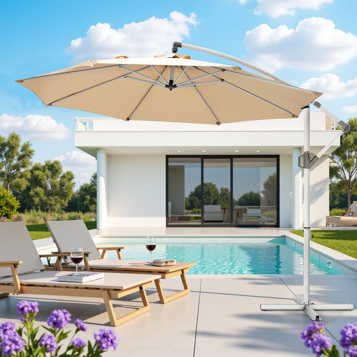Bigleap 10ft Offset Umbrella Cantilever Patio Hanging Umbrella Outdoor Market Umbrella,Beige