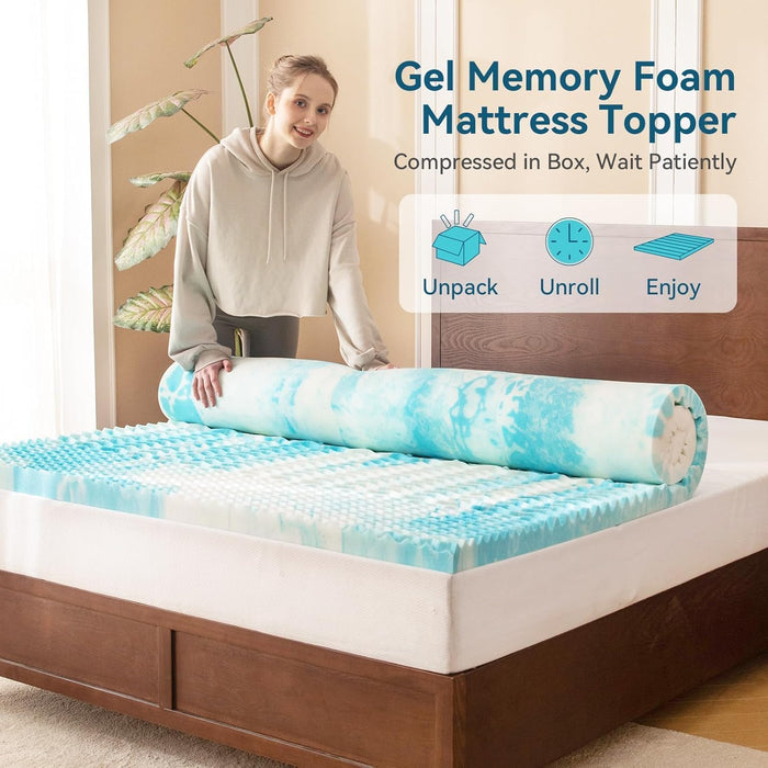 Simenmax 4 Inch King Mattress Topper, Gel-Infused Memory Foam with 5-Zone Pressure Relief, CertiPUR-US Certified Bed Topper for Cool Sleep & Back Support, Blue