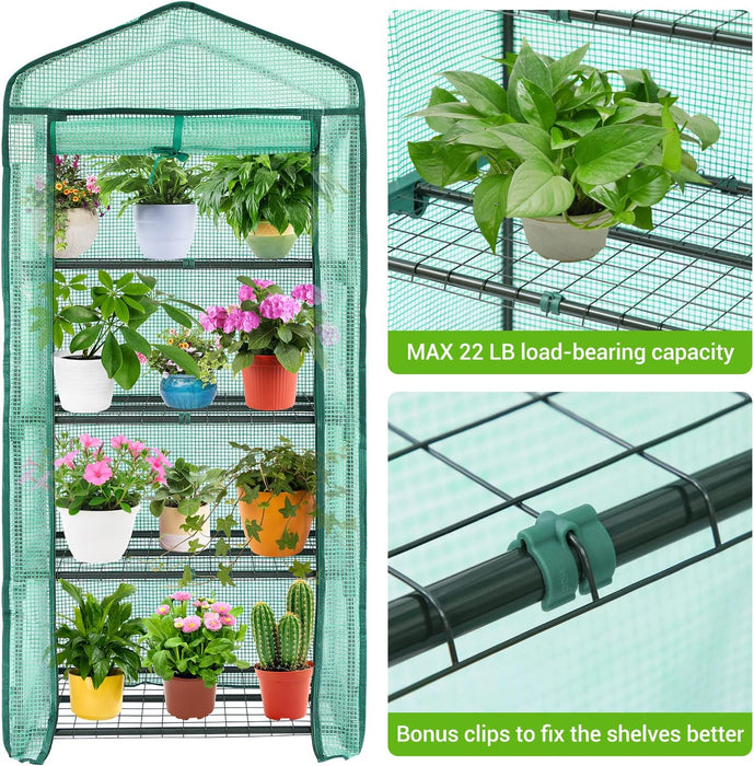 Simenmax 4-Tier Mini Greenhouse with PVC Cover, 27'' Portable Greenhouse for Seed Starting, Plants, Herbs,Green