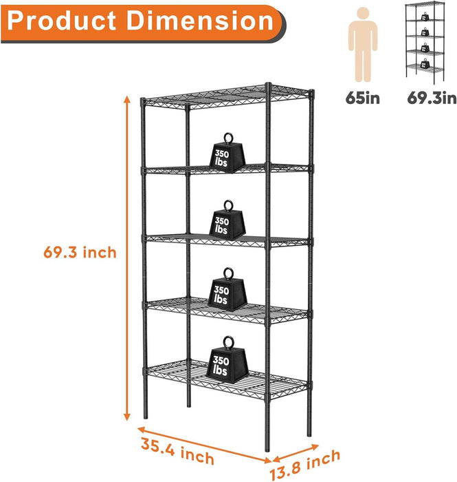 Bigleap 5-Tier Metal Storage Shelving, Adjustable Shelves Unit Heavy Duty Standing Shelf Organizer for Kitchen, Closet, Pantry, Garage, Bathroom, Laundry