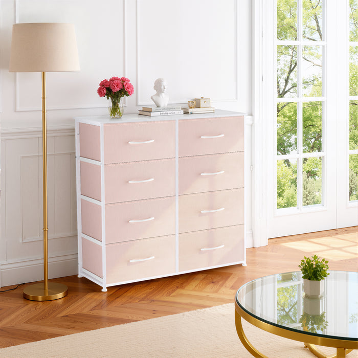 Bigleap 8-Drawer Dresser, Fabric Storage Tower for Bedroom, Hallway, Entryway, Tall Chest Organizer Unit with Fabric Bins,Pink