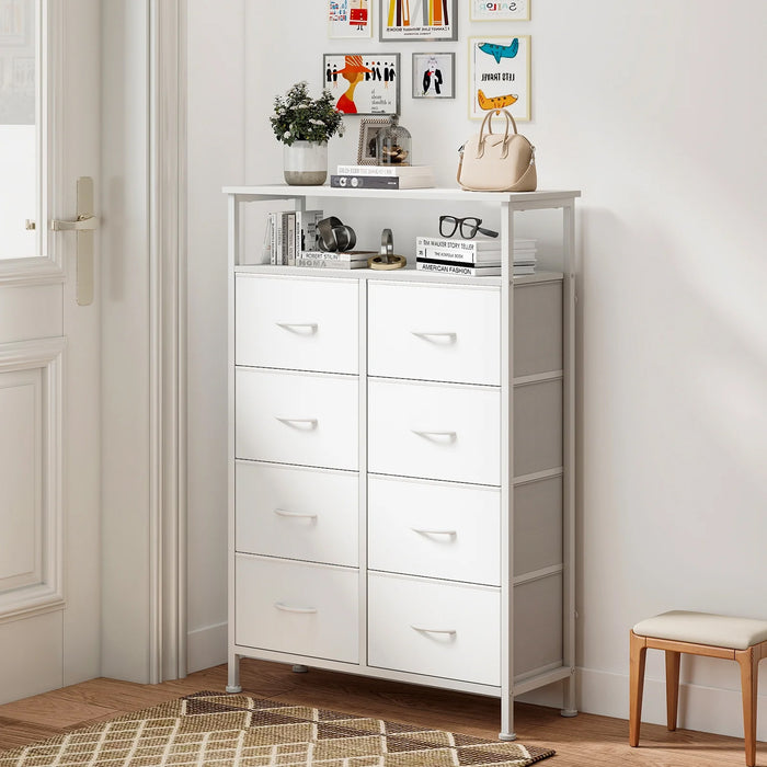 Bigleap 8-Drawer Dresser, Fabric Storage Cabinet, Clothes Organizer with Wood Top,Wardrobe, TV Stand for Living Room & Bedroom, White