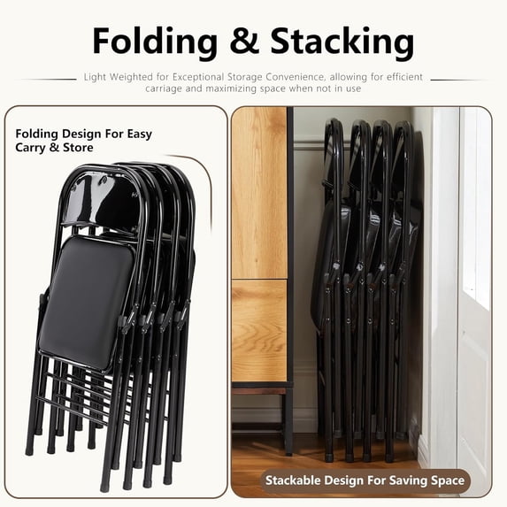 Parcus Folding Chairs with Padded PU Leather Seat and Metal Frame, Indoor/Outdoor Use