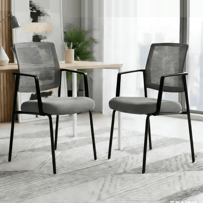 Blorly Stacking Waiting Room Guest Chair, Set of 2 Office Mesh Arm Chair with Comfy Padded Seating, Room Saving, Gray