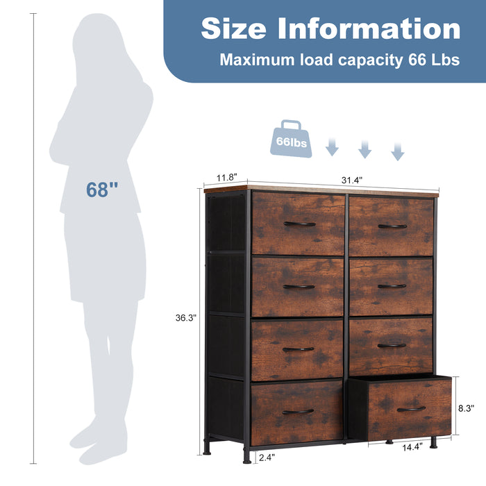 Bigleap 8 Drawer Dresser, Fabric Storage Tower Organizer with Wood Top and Steel Frame for Bedroom, Closet, Hallway, Entryway,Brown
