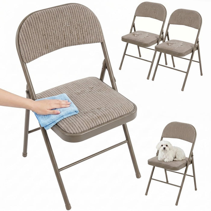 Simenmax 4-Pack Folding Chairs with Padded Seat & Back – Stackable, Indoor Outdoor Chairs for Wedding, Office, Party, Patio,Brown
