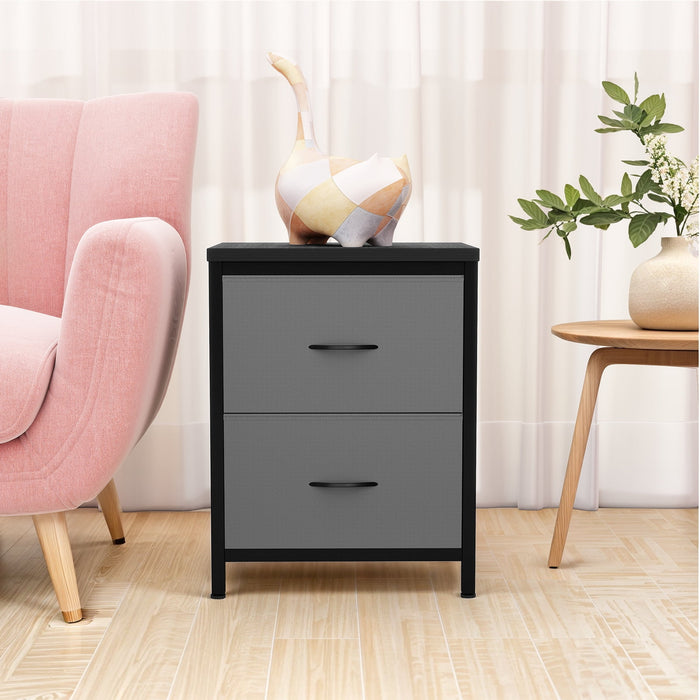 Blorly Nightstand, Set of 2 Bedside Table with 2 Storage Drawers, Wooden Top Fabric Cabinet Kids Mini Dresser for Bedroom, Closet, Entryway, College Dorm, Gray