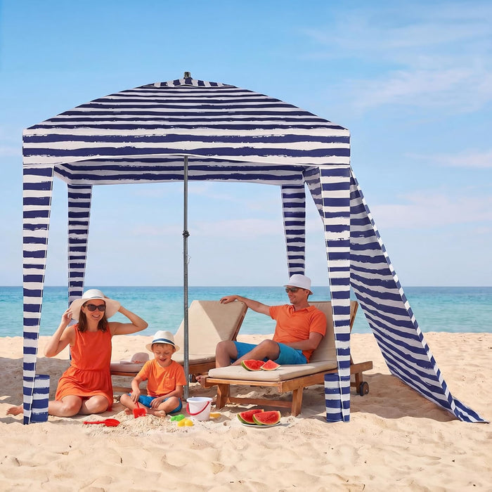 Betcozy 6x6ft Beach Canopy Tent with Side Wall, Tool-Free Setup Portable Sun Shelter, UPF 50+ Waterproof Sand Shield Shade with Storage Pockets & Sandbags for Camping, Beach, Patio (Dark Blue)