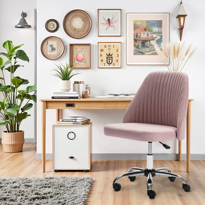 Taoset Colorful Linen Desk Chair, Comfy Thick Seat with Swivel Wheels, Armless Task Chair, Pink