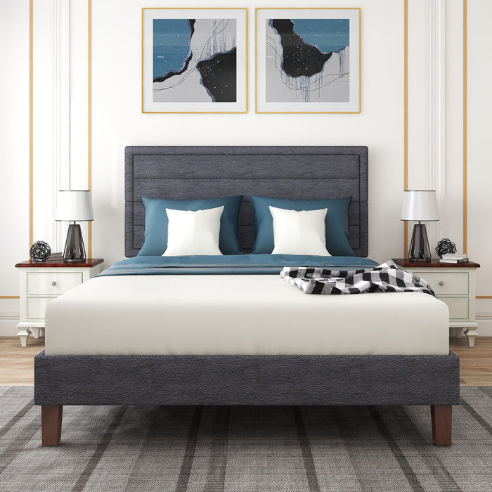 TINKLE WELL King Size Bed Frame, Fabric Upholstered Platform Bed Frame with Headboard, and Strong Wooden Slats, No Box Spring Needed, Easy Assembly, Dark Grey