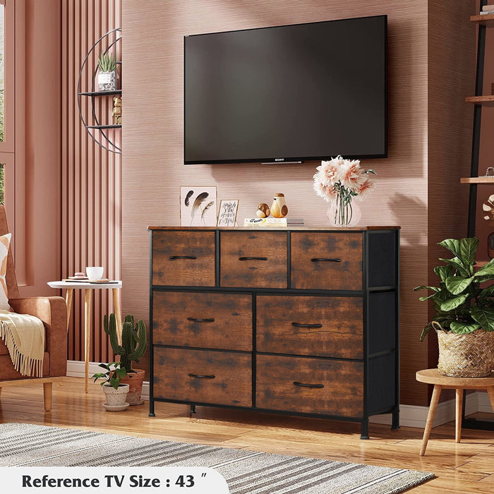Blorly Dresser with 7 Drawers, Fabric Storage Tower, Organizer Unit for Bedroom, Hallway, Entryway, Closets, Wood Top, Easy Pull Handle, Rust