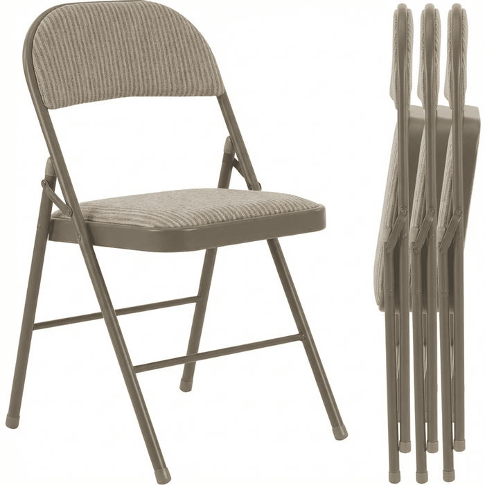Blorly Folding Chair, 4 Pack Metal Padded Chairs for Outdoor & Indoor, Events Office Wedding Party, 330lbs Capacity, Light Khaki