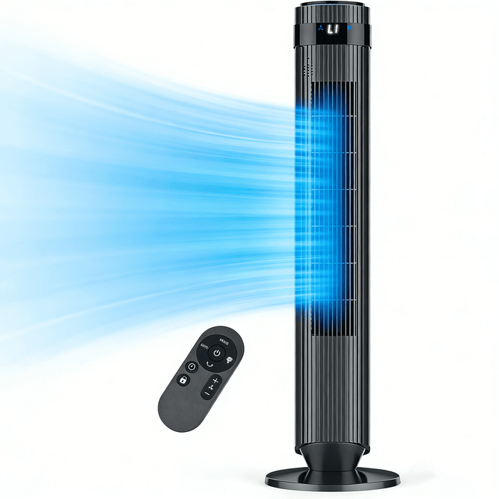 Taoset 36" Bladeless Tower Fan with Remote - Quiet Oscillating Fan for Bedroom with 12-Hour Timer & 5 Speeds, Black