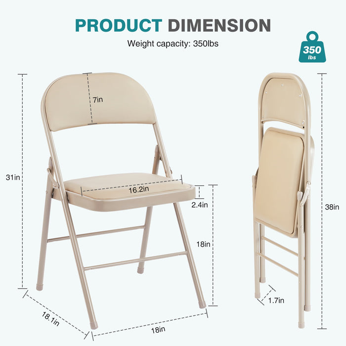 Beddle Folding Chairs, 2-Pack PU Leather Padded Seat and Back Dining Chairs, Event Chairs for Home, Office, Parties, Indoor & Outdoor, Black