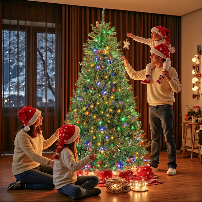 Nextay 9ft Pre-lit Artificial Christmas Tree with Warm White LED Lights, Hinged Spruce for Home Office Holiday Decor