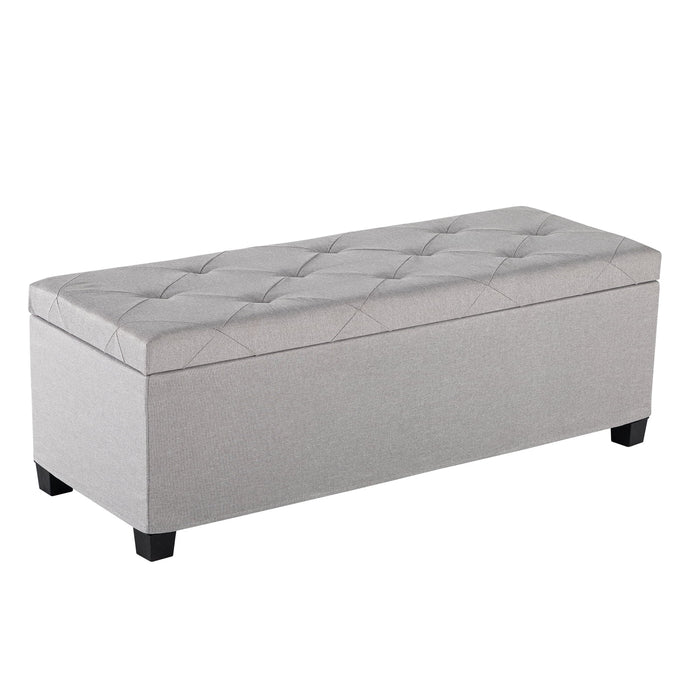 Taoset 43 Inch Linen Storage Ottoman Bench with Wood Legs, 42 Gallon Tufted Upholstered Fixed Footstool, Flip Top for Home Decor, Light Gray