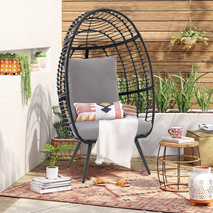 Blorly Wicker Rattan Egg Chair, Rest Chair with UV Resistant Cushions and Pillow, Lounging Chair for Indoor Outdoor Bedroom Patio Garden (Light Grey)