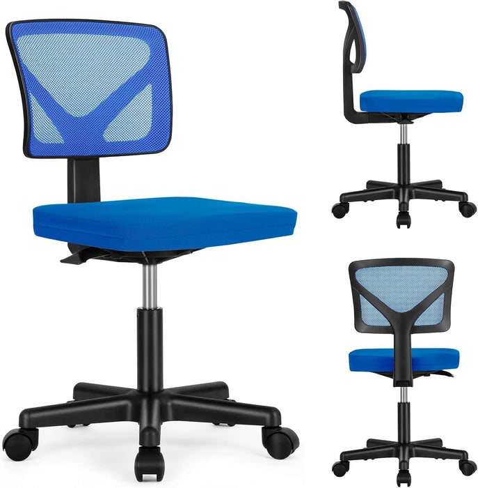 Betcozy Basics Rolling Desk Chair, Adjustable, Low Back, Padded Seat, Breathable Mesh, Swivel, Blue