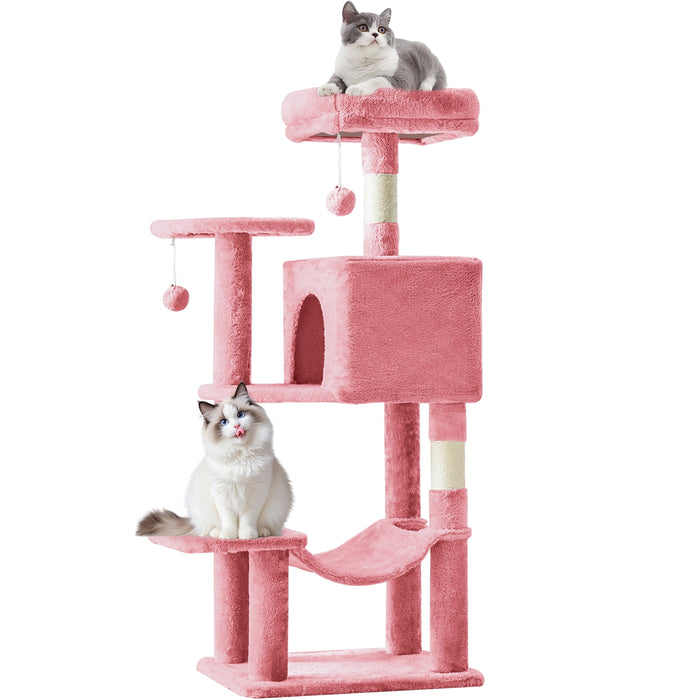 Blorly Cat Tree, 44-Inch Cat Tower with Sisal Scratching Post, Multi-Level Plush Pet' Toy Tree with Climbing Ladder, Pink
