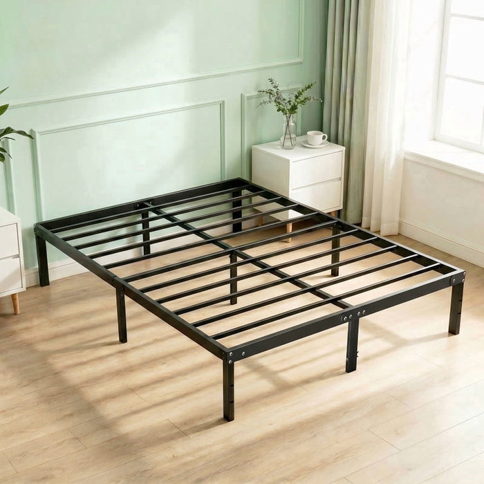 Taoset Metal Platform Bed Frame, 14 Inch Heavy Duty Steel Slats Mattress Foundation, No Box Spring Needed, Quiet Silent Bedframe with Storage, Queen, Black