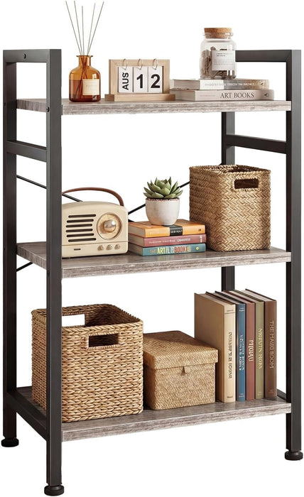 Bigleap 3-Tier Bookshelf, Industrial Tall Storage Shelf, Modern Bookcase for Living Room, Home Office, Bedroom, Grey