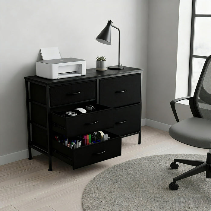 Betcozy 5-Drawer Storage Dresser, TV Stand with Storage, Organize Cabinet for Living room, Entry Way, Office,Black