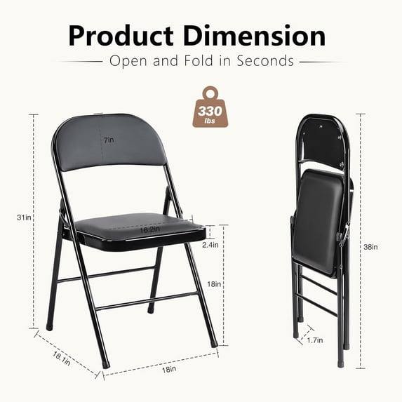 Parcus Folding Chairs with Padded PU Leather Seat and Metal Frame, Indoor/Outdoor Use