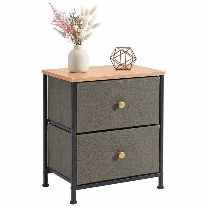 Betcozy 2-Drawer Fabric Nightstand Dresser, Modern Bedside End Table & Small Space Organizer, Wooden Top, Dark Green
