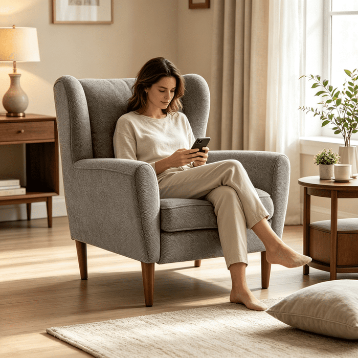 Betcozy Accent Chair, Wide Upholstered with Pillow, Mid‑Century Modern Style, 380‑lb Static Capacity, Solid Wood Feet, Gray