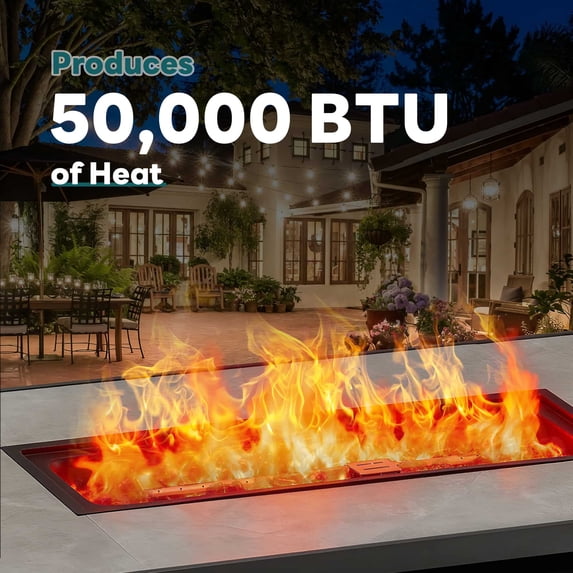 43 Inch Outdoor Propane Fire Pit Table, 50,000 BTU Rectangular Gas Fire Table with Diamond Steel Frame & Stone-Look Tabletop, Propane Fire Table for Patio Backyard, Tank Storage Space