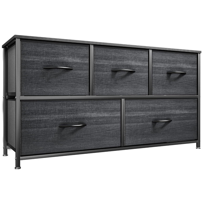 Betcozy Dresser, Storage Organizer with 5 Drawers for Bedroom, Chest of Drawers with Fabric Bins, Sturdy Metal Frame, Wood Tabletop for Guest Room, Closet, Entryway, Nursery, Black
