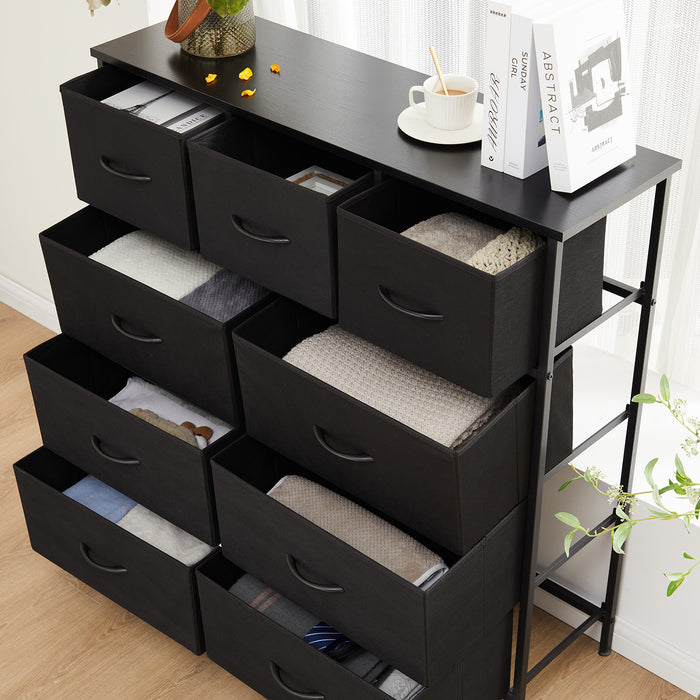 Bigleap 9 Drawer Dresser, Fabric Storage Tower Organizer with Wood Top and Steel Frame for Bedroom, Closet, Hallway, Entryway,Black